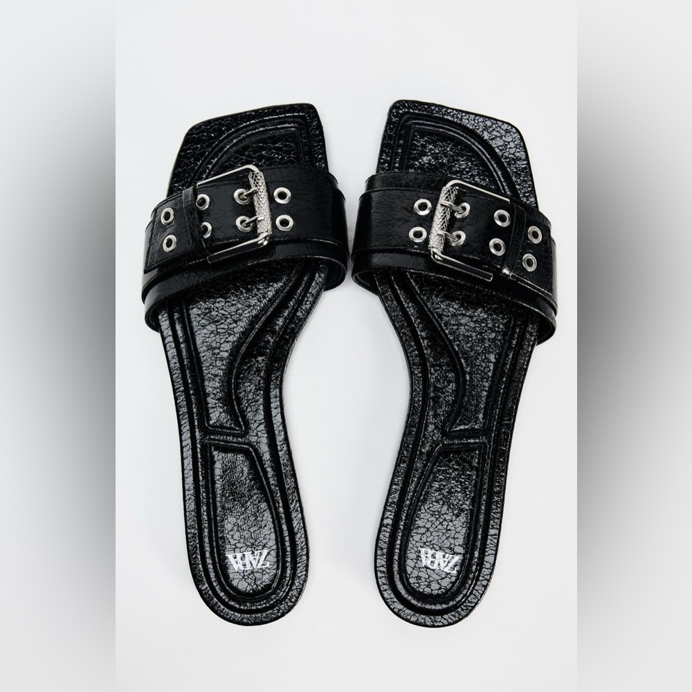 Zara Black Sandals with Silver Buckle Detail